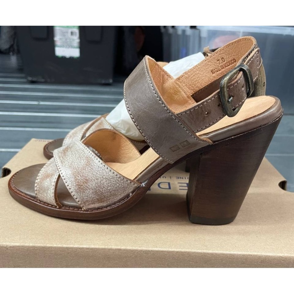 Bed Stu Rustic Sandals Womens‎ 7 Gray Leather Hook & Loop Strap Heels Shoes